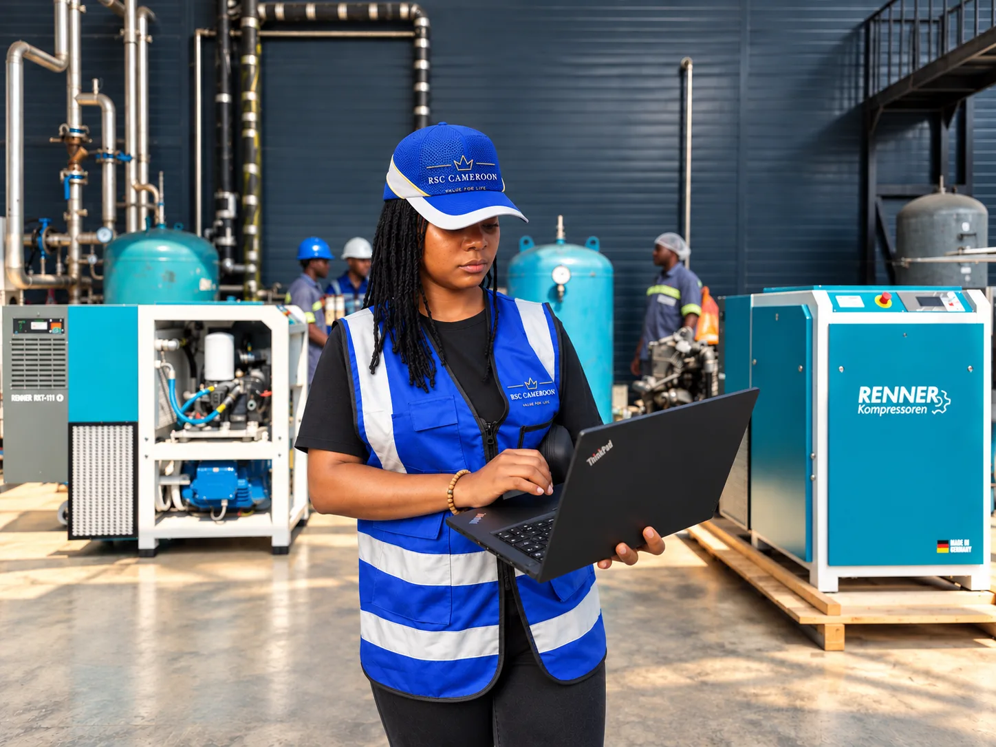 Ingénieur africain en casque sur site industriel — Royal Sales Cameroon